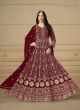 Maroon Heavy Embroidered Floor Length Gown