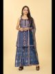 Blue Viscose Chinon Printed Sharara