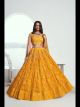 Yellow Butterfly Net Party Wear Lehenga