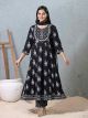 Black Rayon Floral Anarkali Suit