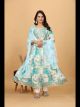 Sky Chinon Floral Anarkali Suit