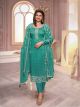 Teal Green Printed Suit With Embroidery