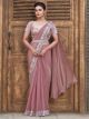 Peach Two Tone Satin Silk Ready To Wear Pleated Saree