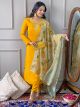 Yellow Embroidery Work And Printed Suit