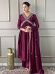 Wine Embroidery Work Suit