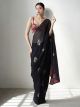 Navy Blue Chiffon Digital Printed Saree with Lace Border