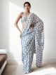 White Chinon Digital Printed Stitched Saree