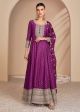 Purple Magenta Viscose Jacquard Silk Anarkali Suit