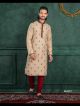 Beige Poly Blend Embroidered Kurta Pajama