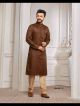 Brown Poly Digital Print Kurta Pajama