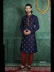 Navy Blue Poly Blend Embroidered Kurta Pajama