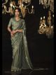 Olive Grey Designer Glass Tissue Saree