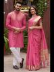 Pink Silk Kurta and Saree Combo for Happy Couple