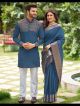 Rose AF Blue Kurta and Saree Combo for Happy Couple