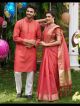 Princy Peach Silk Kurta and Saree Combo for Happy Couple