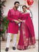 Rani Pink Kurta and Saree Combo for New Couple