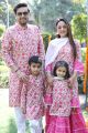 Charming Fuchsia and White Print Family Matching Outfit Set