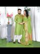 Lovely Mehndi Green Couple Dress Silk Saree & Kurta