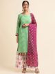 Green Faux Georgette semi-stitched Sharara Suit