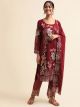 Maroon Faux Georgette semi-stitched Pant Style Suit