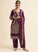 Purple Faux Georgette semi-stitched Pant Style Suit
