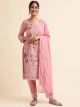 Pink Faux Georgette semi-stitched Pant Style Suit
