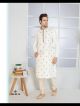 White Slub Silk Embroidered Kurta Pajama