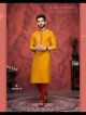 Mustard Slub Silk Strips Kurta Pajama