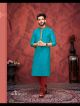 Firozi Slub Silk Strips Kurta Pajama