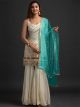 White Georgette semi-stitched Sharara Suit