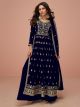 Blue Vichitra Silk semi-stitched Naira Cut Suit