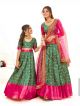 Green & pink mother daughter matching lehenga