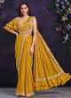 Mustard Crepe Satin Silk Stitched Saree