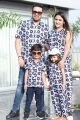 Navy Blue And White Printed Jumpsuit and Shirt Family Twin Set