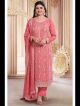 Peach Chinnon Embroidered Suit