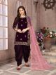 Wine Color Velvet Patiala Suit