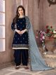 Navy Blue Velvet Patiala Suit For Winter