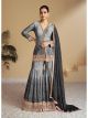 Grey & Black Chinon Palazzo Suit