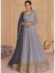 Grey Faux Georgette Anarkali Suit