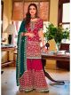 Red Faux Georgette Palazzo Suit
