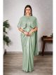 Olive Green Ready To Wear Saree With Stitched Blouse