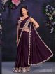 Wine Crepe Satin Silk Stitched Saree