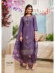 Purple Floral Embroidered Pant Suits