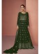 Mehendi Green Embroidered Naira Cut Suit