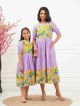 Purple Multi Flower Mom And Daughter Cotton Dresses