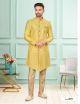 Yellow Digital Work Indo-Western For Men