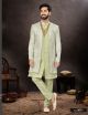 Pista Green Singham Jacquard Indo-Western For Men