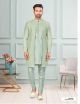 Mint Green Marcuri Jacquard Indo-Western For Men