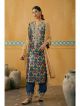 Blue Pure Velvet with Digital Print with Embroidery Suit