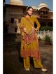 Mustard pure velvet with embroidery and schiffli work suit